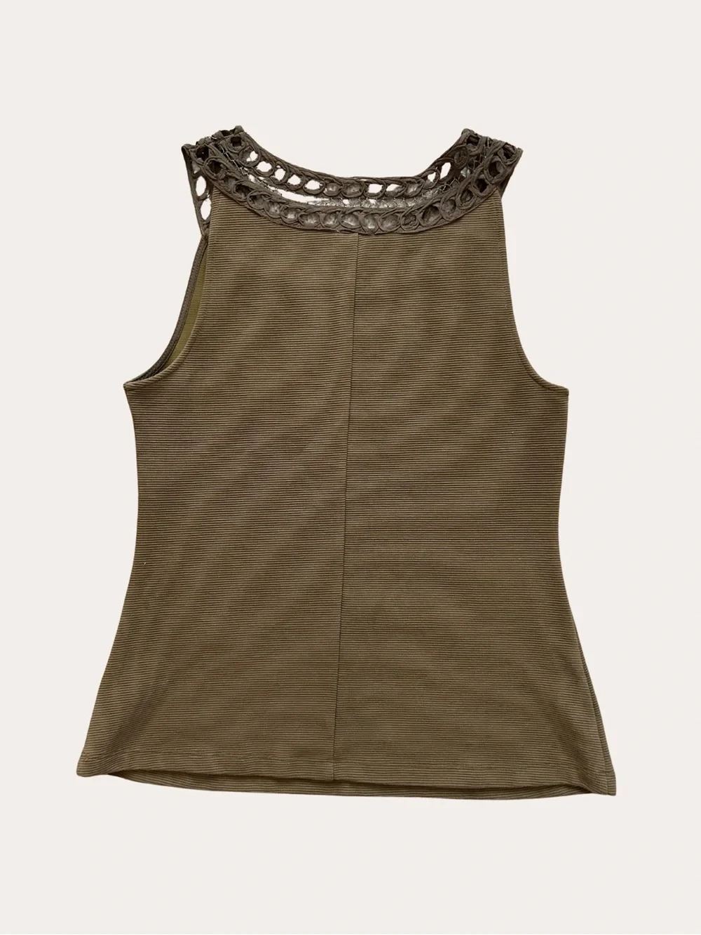 Anthropologie Postmark Olive Green Laser Cut Bib Neckline Ribbed Tank Top Small